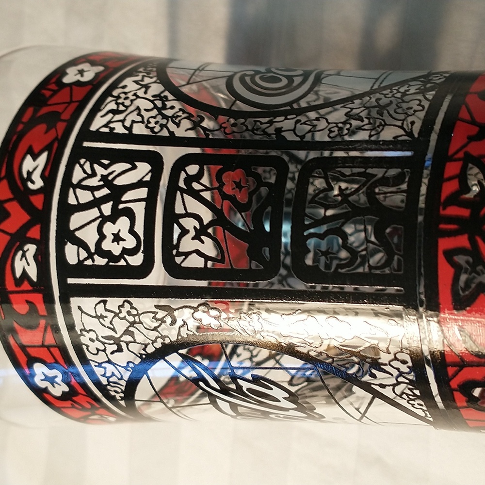 Set of 4 1970s Coca Cola Flared Red & Black Stained Tiffany Style Glasses - Picture 3 of 7
